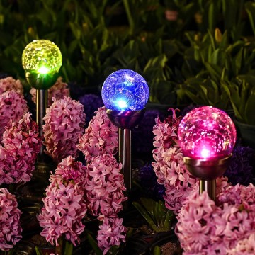 Solar Lights Outdoor, Cracked Glass Ball Solar Garden Lights, Color Changing Lights Outdoor,Garden LED Lights for Path, Patio, Yard, 3 Pack Solar Garden Lights Outdoor Pathway