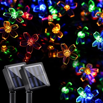 2 Pack Solar Flower Strings Lights, Solar Fairy Lights Total 46 Feet 100 LED Cherry Blossoms String Lights for Outdoor, Home, Lawn, Wedding, Patio, Party and Holiday Decorations-Multicolor