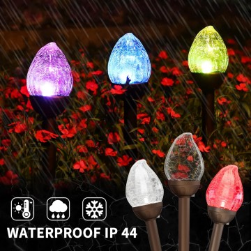 Solar Lights Outdoor, Cracked Glass Flame Shaped Solar Garden Lights, Cold White/Color Changing Lights Outdoor, Garden LED Lights for Patio, Yard, 3 Pack Solar Garden Lights Outdoor Pathway