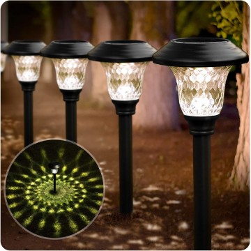 8 Pack Solar Pathway Lights Color Changing + Bright White Outdoor Garden Stake Glass LED Stainless Steel IP65 Waterproof Landscape Path Lighting for Yard Walkway Driveway Outside Black