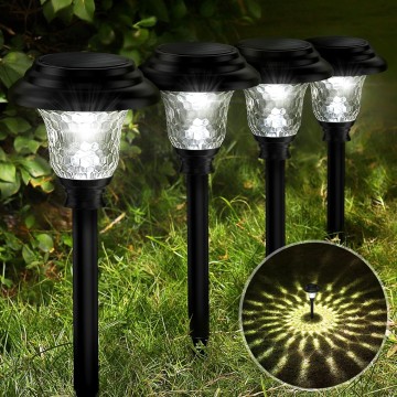 Glass Solar Lights Outdoor, 8 Pack Super Bright Solar Pathway Lights, Up to 12 Hrs Long Last Auto On/Off Garden Lights Solar Powered Waterproof, Stainless Steel LED Landscape Lighting for Yard