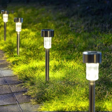 Solar Pathway Lights 12 Pack, Stainless Steel IP44 Waterproof Auto On/Off Outdoor LED Pathway Landscape Solar Lights for Garden, Yard, Patio, Path and Walkway. (Cold White)