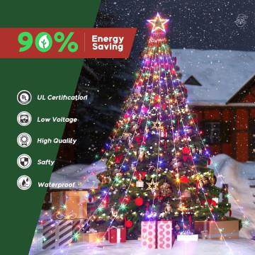 344 LED Christmas Lights Outdoor, Christmas Decoration String Lights with 8 Lighting Modes, Waterfall Xmas Tree Star Lights for Garden, Yard, New Year, Holiday, Wedding, Party（Multi-Color）