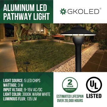 6-Pack Aluminum Pathway Lights, Low Voltage LED Landscape Path Light, 9-15V AC/DC Outdoor Walkway Lighting with 3W 3000K Integrated LED Chips for Yard Lawn, Ground Stake, IP68 UL-Listed