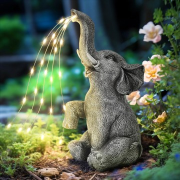 Elephant Statue Solar Garden Decor LED Light Strings, Birthday Gifts for Women, Gifts for Mom, Outdoor Elephant Decor for Garden, Patio, Yard(Stay On Mode Only)