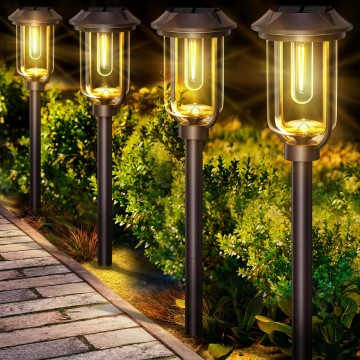 2LED Solar Pathway Lights Outdoor, 1200mAh Solar Path Lights 6Pack, 32in Pathway Lights Solar Powered, IP65 Waterproof Solar Lights for Outside Path Walkway Backyard Landscape Lawn, Black